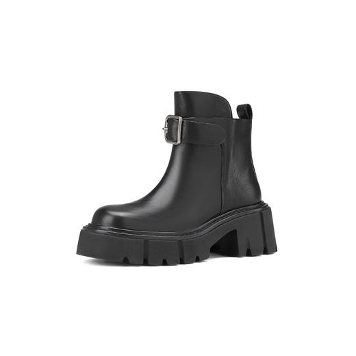 westory2024年秋冬新款优雅风厚底高跟小圆头百搭短靴马丁靴W24DS84491 商品图1