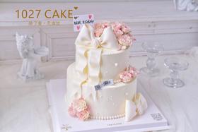 1027CAKE | 双层 鲜花蛋糕  翻糖蝴蝶结