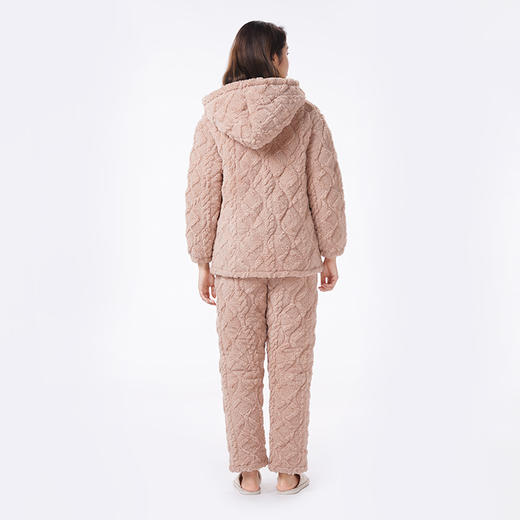 都市丽人睡衣夹棉系列长袖家居服长毛绒提花夹棉加加厚女士夹棉套装LHT1U1 商品图3