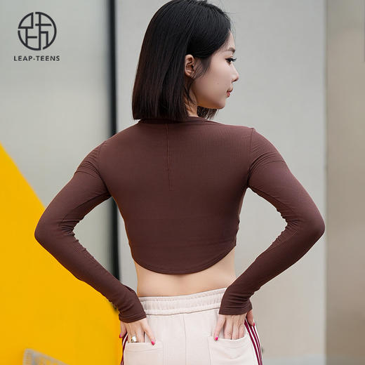 跃牌【周游世界系列】瑜伽服女螺纹短款瑜伽长袖修身运动上衣 TP0795 商品图11