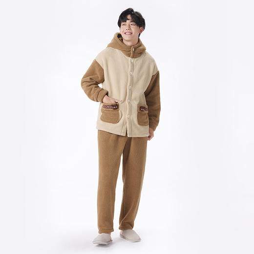 都市丽人都市锋尚睡衣亲情蜜语长袖泡芙绒厚男士法兰绒套装FHT9A7 商品图1