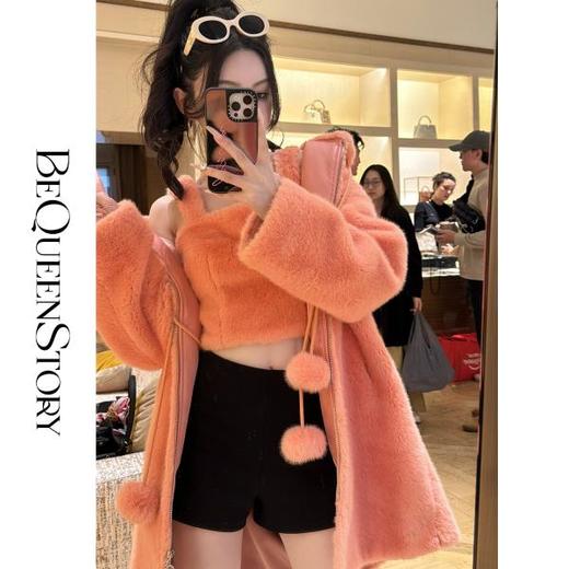 BeQueenStory【全橙热恋】环保米兰貂细腻舒适落肩袖宽松百搭外套 商品图0