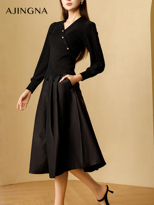 【商场同款】阿菁娜2024秋季新款经典裙王丝质半裙A29Q113062 商品图1