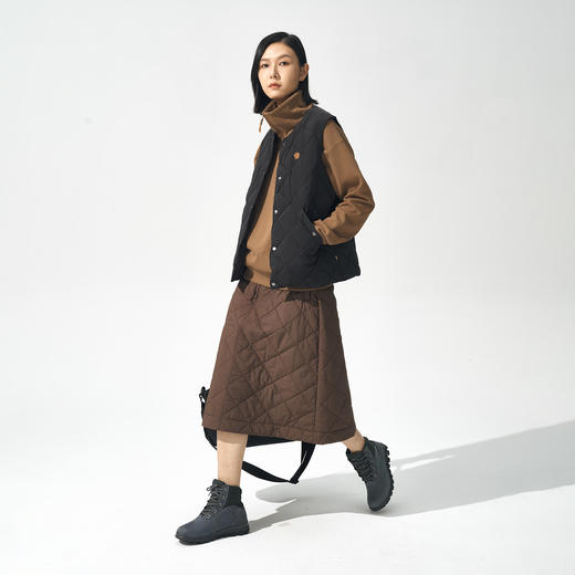 北极狐 女士棉质半身裙 秋冬菱格棉A字裙 2024过膝伞裙 05242282 商品图2