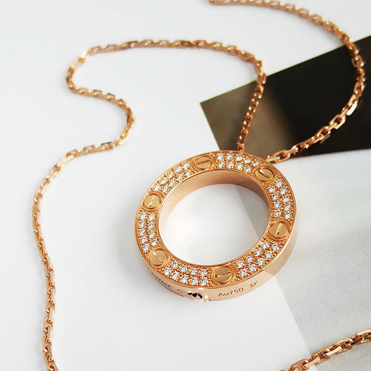 【95新】Cartier卡地亚LOVEB722452718K玫瑰金满钻大圆饼LOVE项链女士190924TJ03 现售价：38500 商品图3