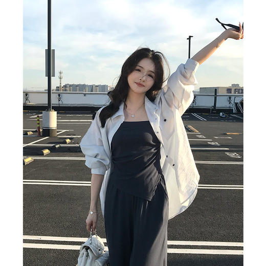 金蘑菇菇 松弛vibe'/ 夏季防晒衬衫显瘦高弹百搭设计感套装 商品图0