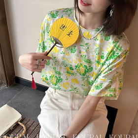 【顺丰包邮】31605 洛诗琳真丝弹力缎印花短袖圆领上衣1289