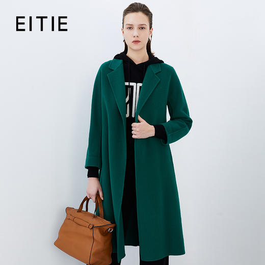 EITIE爱特爱冬季新款经典翻领百搭纯色毛呢大衣中长款外套7614318 商品图0
