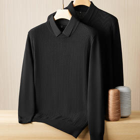 【假两件】【新款DPF】大依优型大码假两件长袖T恤衬衫领卫衣翻领男装加肥加大体恤大号上衣胖子