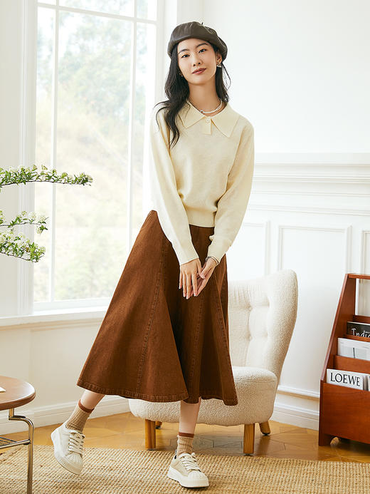 复古口袋牛仔半身裙女2024年秋季新款高腰宽松显瘦美拉德a字裙 商品图2