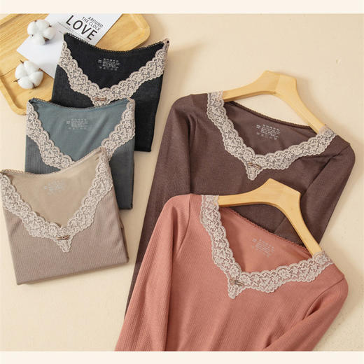 绵羊毛蕾丝大V领美体套装女士腈纶保暖套装（4-919） 商品图14