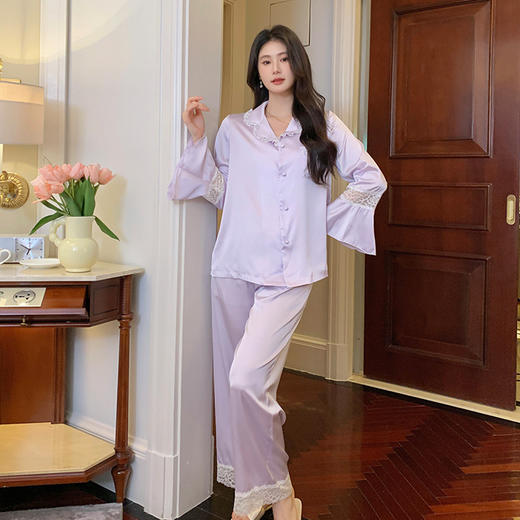 【秋冬严选❗️法式甜美公主风睡衣】新品套装春秋喇叭袖长袖长裤冰丝套装新款家居服女睡裤 商品图5