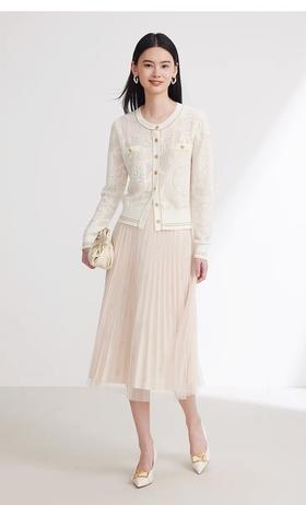 [顺丰包邮]雅莹同款21913新品绵羊毛撞色小香风暗纹提花针织开衫91