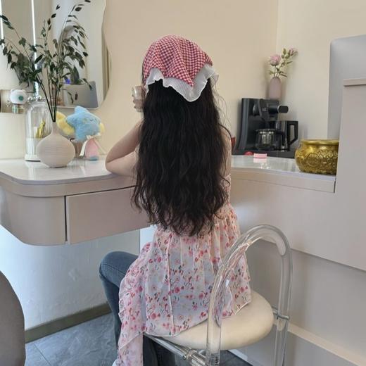 【甜美ins法式头巾发箍】法式蓝色格子蕾丝头巾发箍，小清新超百搭，海边氛围感三角巾女包头头箍田园风发带QQ 商品图2