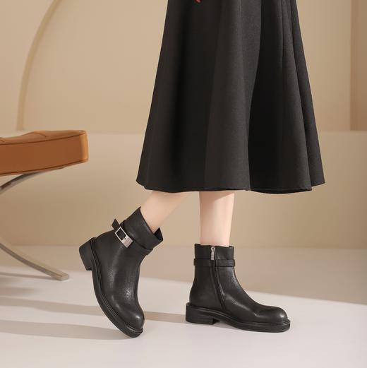 westory2024年秋冬新款优雅风平底粗跟百搭短靴切尔西S24DS84761 商品图3