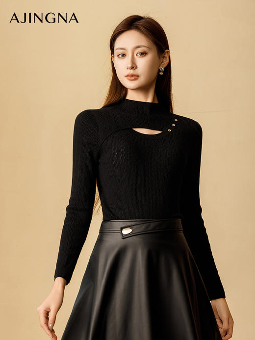 【商场同款】阿菁娜2024秋季新款绵羊毛U型领内搭毛衫A30Q301027 商品图0