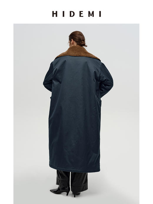 HIDEMI 立体大口袋工装设计感毛绒内胆加厚款拉链式长款大衣外套 商品图4