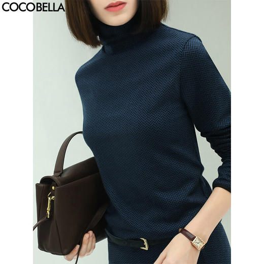 【有赞】MZ517COCOBELLA优雅人字纹高领毛衣女气质通勤堆堆领针织衫 商品图0