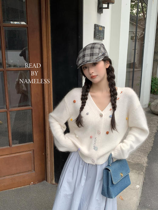 Read Nameless /浣熊绒羊毛樱桃扣开衫+蓝色仿天丝棉樱桃标半裙 2024/9/28 商品图2