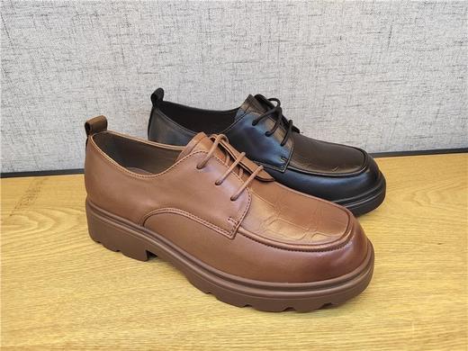 豪行春季22138901厚底增高鞋女复古英伦粗跟百搭真皮单鞋 商品图3