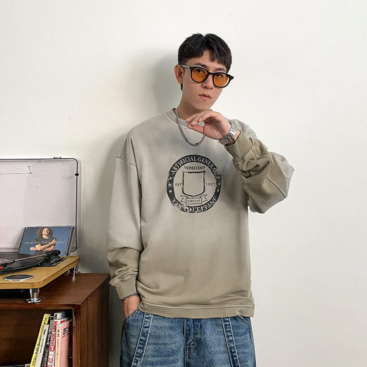 徐太浪痞帅擦色字母印花卫衣男春秋新款潮牌男装内搭打底纯棉上衣 商品图2