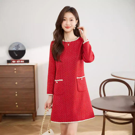 秋冬季新品女装气质通勤收腰显瘦格子中长款长袖时尚连衣裙XA7012 商品图3