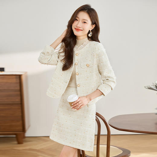 时尚休闲套装秋冬季新品女装小香风百搭印花外套半裙两件套XA7018 商品图2