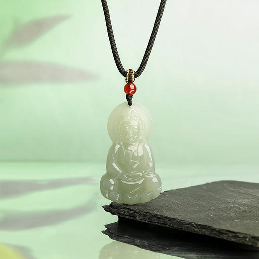 周六福和田玉吊坠女玉观音坐莲玉坠青玉石挂件官方正品节日礼物 商品图2