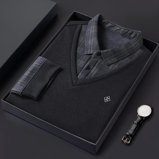 【加绒】【新款DWP】大依优型大码假两件长袖T恤衬衫领卫衣男装加肥加大体恤大号上衣胖子商务休闲 商品图4