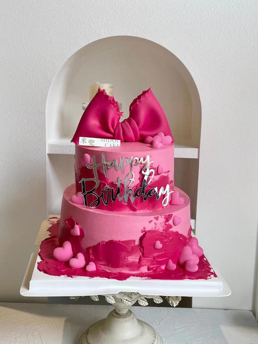 玫红翻糖蝴蝶结蛋糕 商品图0