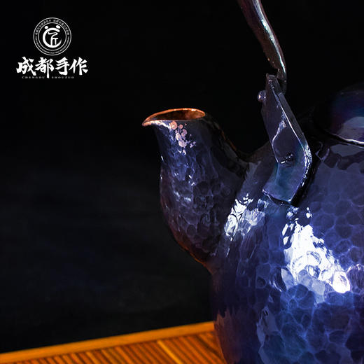 成都手作李小毛提梁胖墩铜壶 蓝彩釉 非遗工艺手工铜壶功夫茶具 商品图3