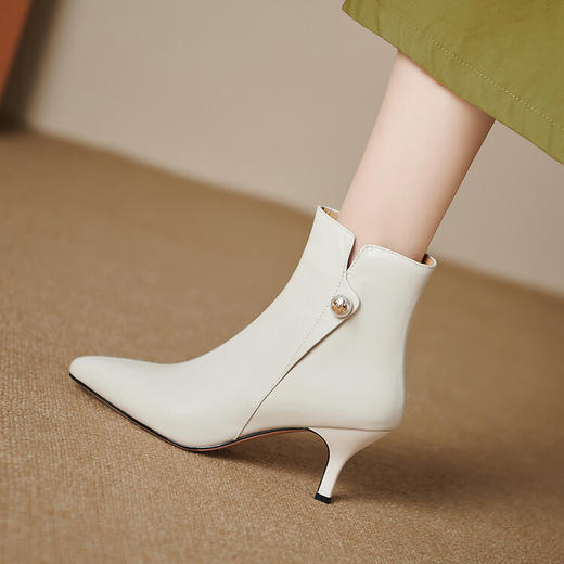 【预售5天】法式小短靴及踝靴尖头细跟侧拉链小跟靴优雅气质中跟时装靴YS&YSX7077 商品图0