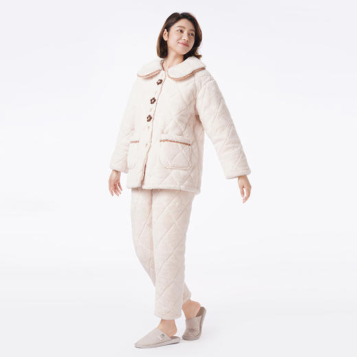 都市丽人睡衣夹棉系列长袖家居服法兰绒夹棉加厚女士夹棉套装LHT1P6 商品图2