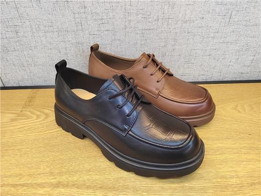 豪行春季22138901厚底增高鞋女复古英伦粗跟百搭真皮单鞋 商品图2