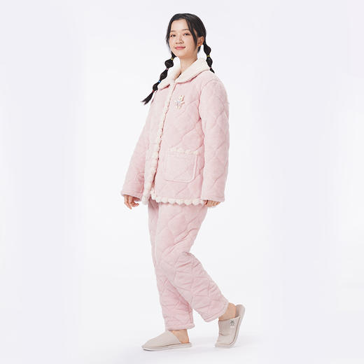 都市丽人睡衣夹棉系列长袖家居服法兰绒夹棉加厚女士夹棉套装LHT1U5 商品图2