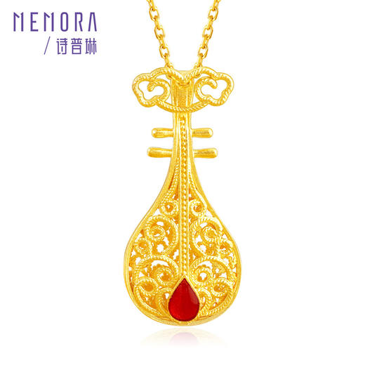 黄金琵琶吊坠 足金中国风挂坠气质女士礼物【按克计价黄金1】MEMORA诗普琳GPE06401（线上专供） 商品图4