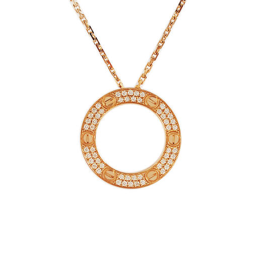 【95新】Cartier卡地亚LOVEB722452718K玫瑰金满钻大圆饼LOVE项链女士190924TJ03 现售价：38500 商品图0