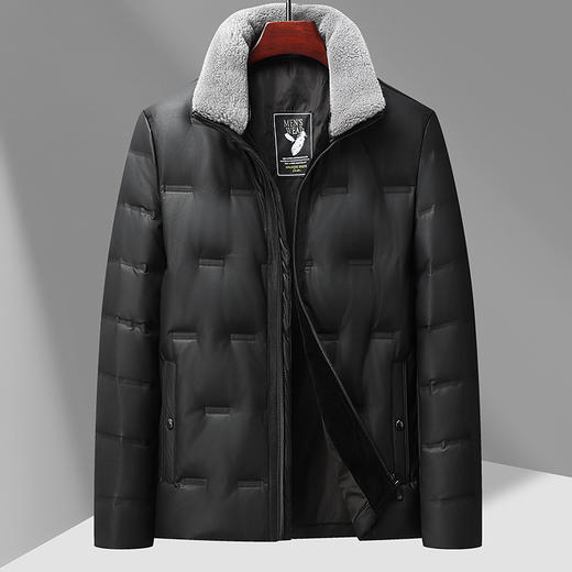 【皮羽绒】【新款DTX】大依优型大码羽绒服皮夹克PU外套加肥加大肥佬休闲上衣男士胖子秋冬 商品图0