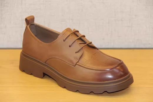 豪行春季22138901厚底增高鞋女复古英伦粗跟百搭真皮单鞋 商品图0