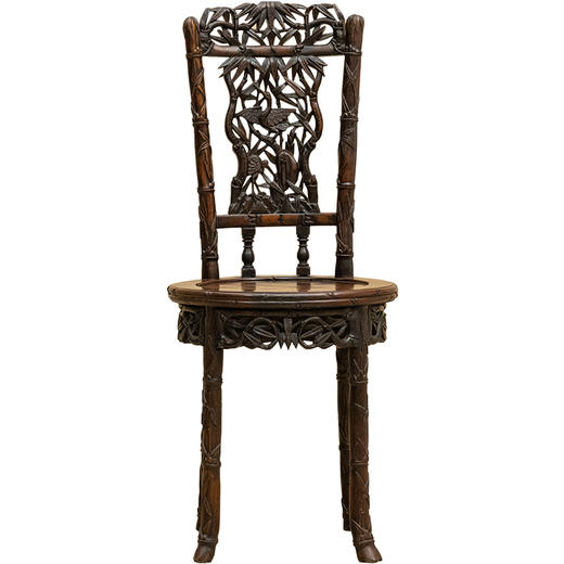 清 红木透雕仙鹤竹叶纹圆座靠背椅 商品图5