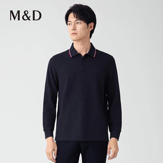 【名盾】撞色长袖Polo衫，新疆长绒棉混纺，透气舒适，柔软不易变形M0CL11694A 商品图2