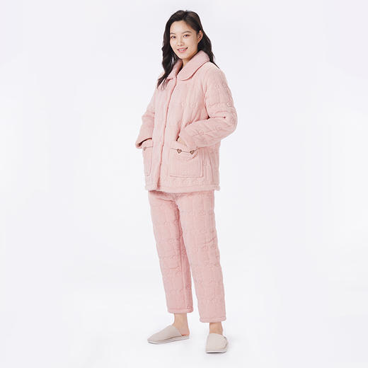 都市丽人睡衣夹棉系列长袖家居服法兰绒烂花夹棉加厚女士夹棉套装LHT1T1 商品图2