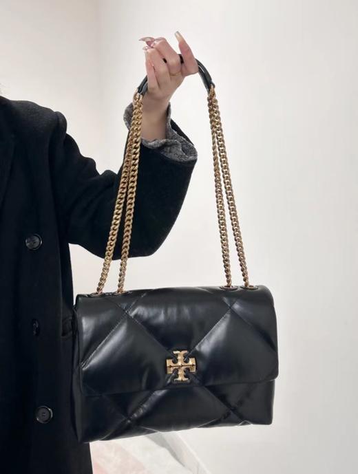 TORY BURCH 汤丽柏琦 Kira 钻石绗缝斜角双TLogo标志 帕纳皮革 斜挎单肩包 女款 黑色（CB） 商品图0