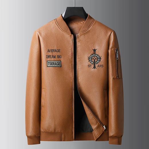 【新款DPX】大依优型大码棒球领皮夹克刺绣pu外套加肥加大休闲胖子宽松外套上衣男装潮流 商品图0