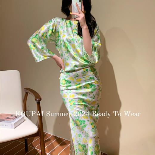 【顺丰包邮】14936 洛诗琳清新真丝弹力缎印花不规则桑蚕丝连衣裙1169 商品图2