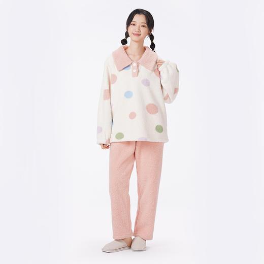 都市丽人睡衣舒适外出长袖家居服米粒绒厚女士米粒绒套装LHT2Q2 商品图1