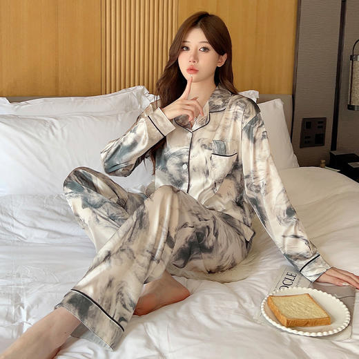 【新中式❗️国风水墨花睡衣套装】轻奢透气舒适，高级感满满，秋冬季新款长袖长裤两件套韩版宽松家居服 商品图2