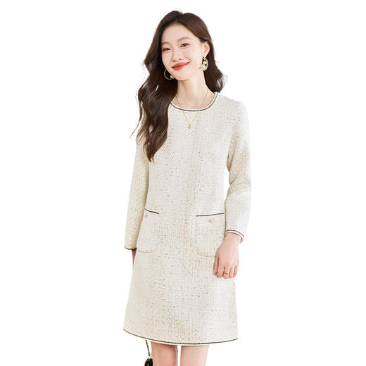 秋冬季新品女装气质通勤收腰显瘦格子中长款长袖时尚连衣裙XA7012 商品图4