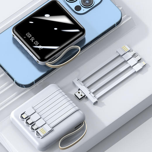 【身材小巧！全镜面充电宝】迷你充电宝自带线大容量镜面屏便携移动电源礼品，既能当手机支架，又能给手机充电。ry 商品图8