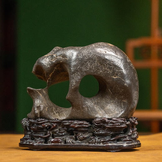 清 灵璧石诗文文房赏石（红木座） 商品图1